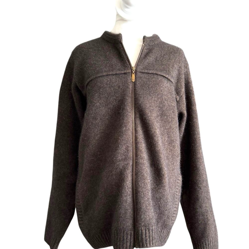 New Zealand Merino Wool Possum Brown Zip Jacket Sweater Large Weft Ind. Vintage - Picture 3 of 15